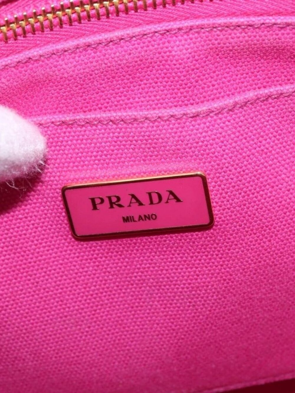 PRADA Canapa MM Hand Bag Canvas Pink Gold Auth 169038 - Picture 10 of 16